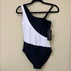 Christian Siriano Black and White Asymmetrical One-Piece